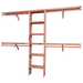 A closet wall kit made of aromatic red cedar, featuring multiple shelves and hanging rods within an organized closet space.