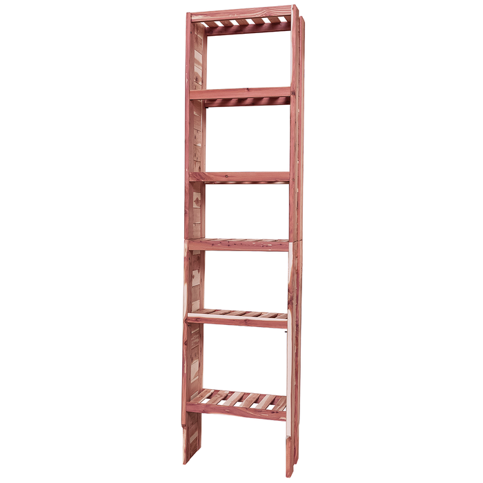 A tall wooden cedar cubby kit with multiple shelves, designed for closet organization.