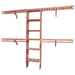 A closet wall kit made of aromatic red cedar, featuring multiple shelves and hanging rods within an organized closet space.