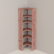 A free-standing aromatic red cedar corner cubby unit with multiple shelves.