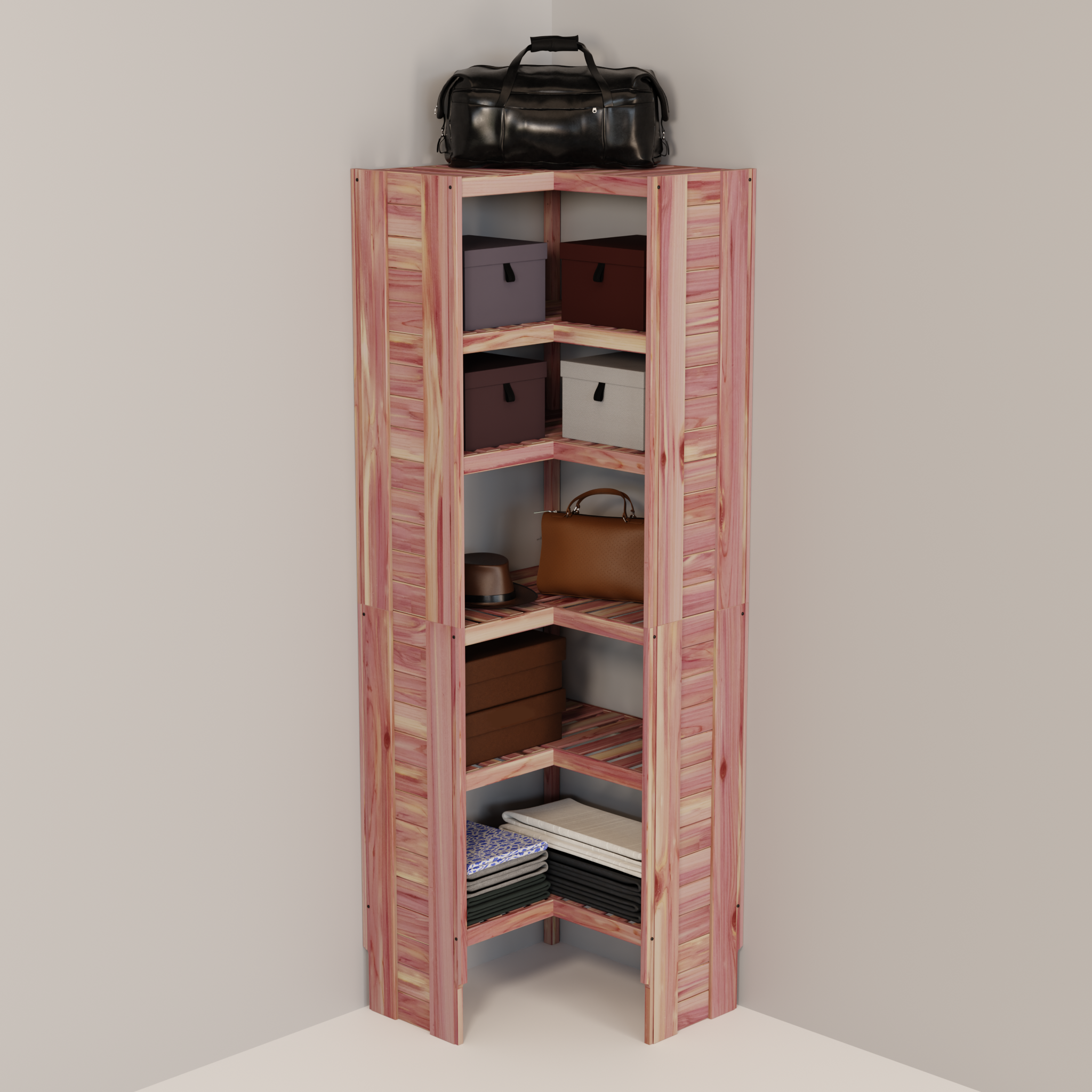 Deluxe Aromatic Red Cedar Corner Closet Cubby, 14.5 Inch Depth