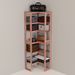 A free-standing aromatic red cedar corner cubby unit with multiple shelves.