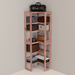 A free-standing aromatic red cedar corner cubby unit with multiple shelves.