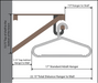 Measurement diagram of a hanger and shelf setup with dimensions labeled.