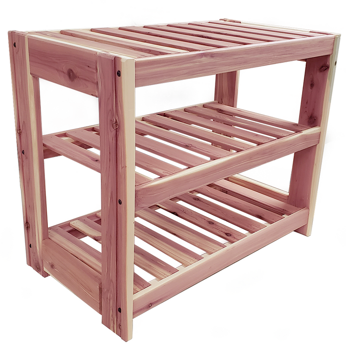 Wooden Shoe Rack with three shelves.