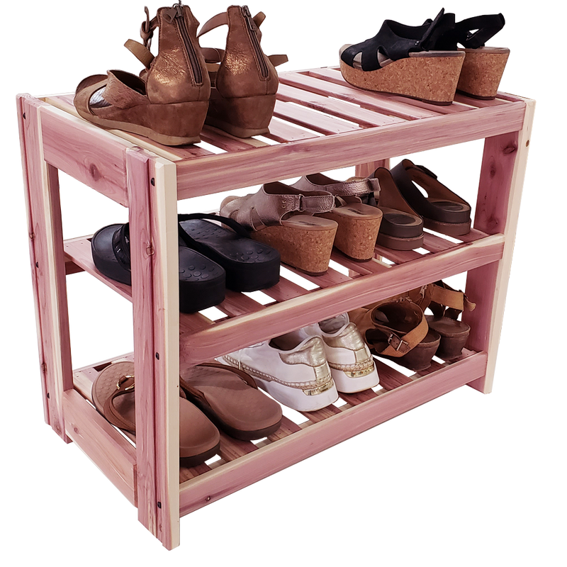 Wooden Shoe Rack with three shelves.