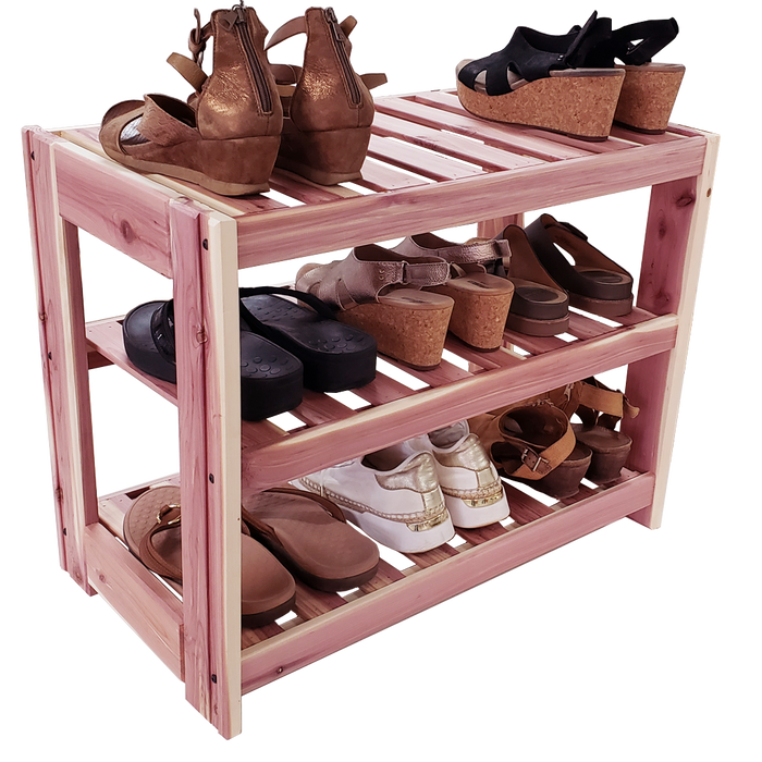 Wooden Shoe Rack with three shelves.