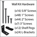 A hardware pack for a Wall Kit, including screws, L-Brackets and shelf pegs.