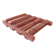A wine shelf with glass holders.
