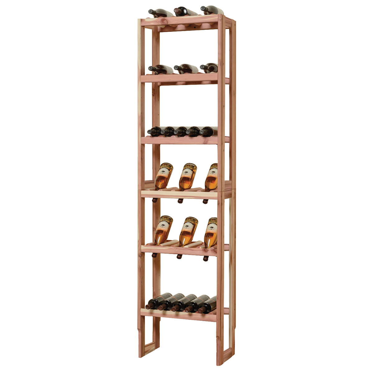 A wooden wine Cubby filled with bottles of wine, showcasing its structure and storage capacity.