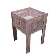 A solid wood retail product dump bin with adjustable melamine bottom, featuring a natural red cedar wood finish.