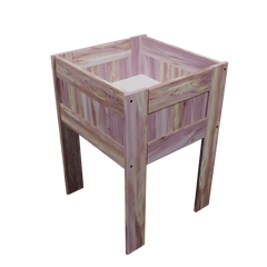 A solid wood retail product dump bin with adjustable melamine bottom, featuring a natural red cedar wood finish.