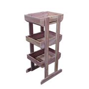 A solid wood 3 tier retail product dump bin featuring a natural red cedar wood finish.